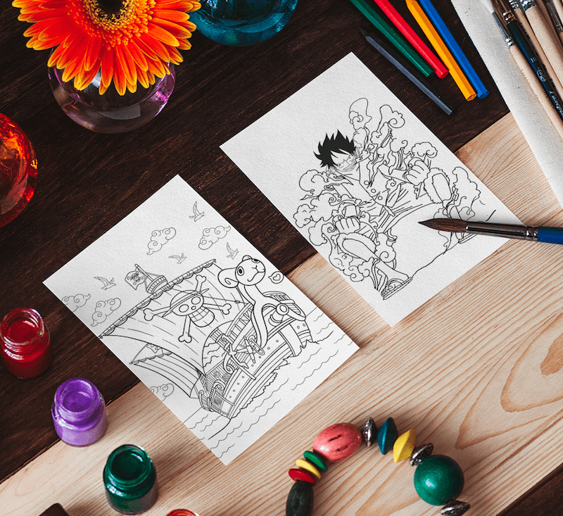 One Piece Set of 10 Coloring Sheets Image